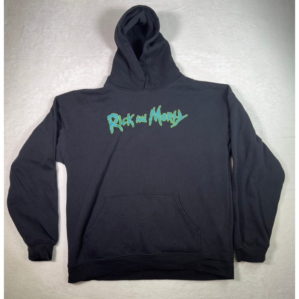 Rick and Morty Black Graphic Hoodie Adult Swim Licensed Size L‎ Pullover